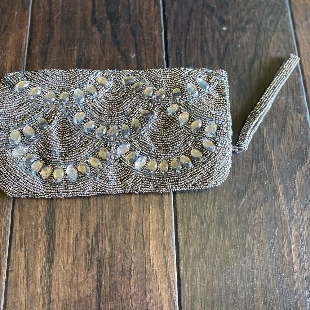 ALDO - Beaded and Jewel Special Occasion Fold Over Wristlet Clutch in Grey - Picture 2 of 7